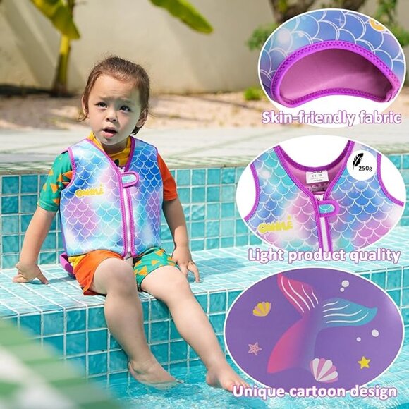 Oshyle Neoprene Mermaid Swim Vest for Kids Adjustable‎ Safety Straps Toddler - Picture 7 of 9